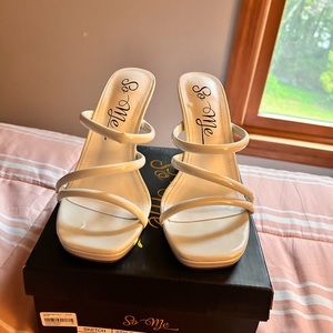 So Me BRAND NEW white heels. Heel height 4” Platform 0.25”